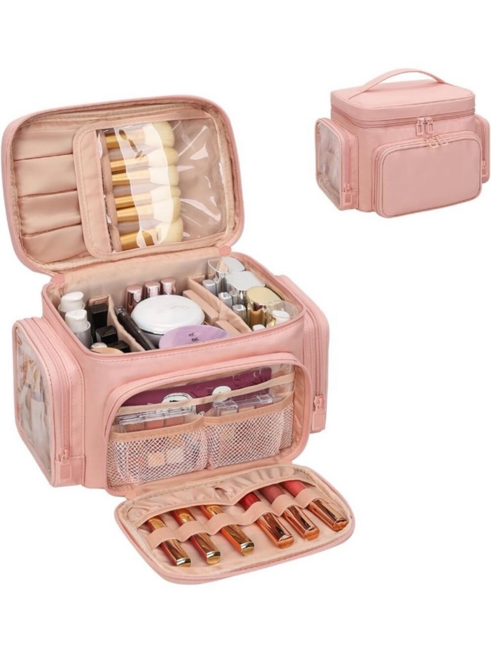 Spacious Pink Travel Makeup Bag for Girls - Stylish Cosmetic Organizer
